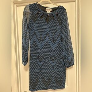 Danny & Nicole Blue and Black Patterned Long Sleeve Dress